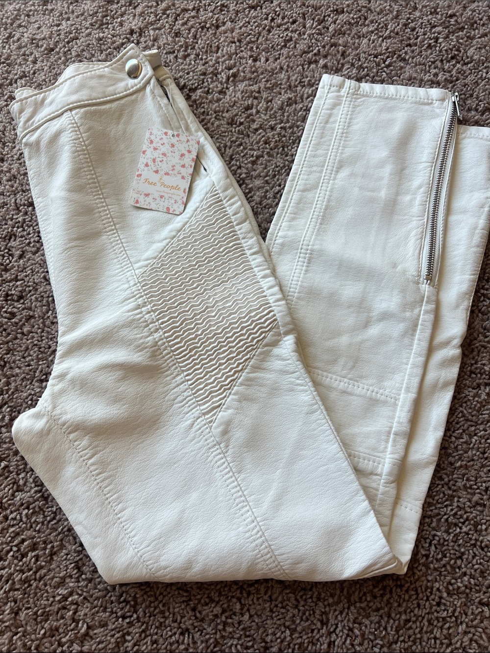 NWT Free People White Vegan/Faux Leather Moto Pants Size 2
